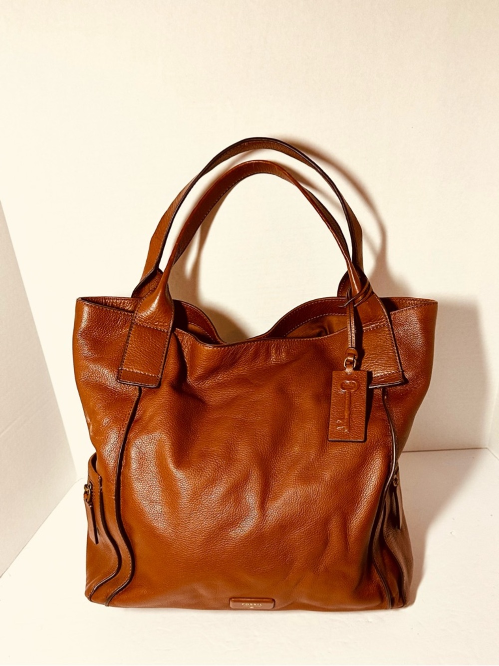 Fossil Cognac Brown Leather Tote Bag